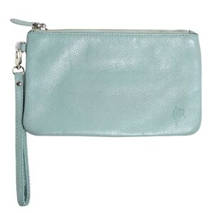 HButler Mighty Purse Sage Green Pebbled Leather Zip Wristlet Clutch